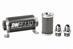 DeatschWerks 110mm Stainless Steel 10AN 100-Micron Inline Fuel Filter Housing Kit